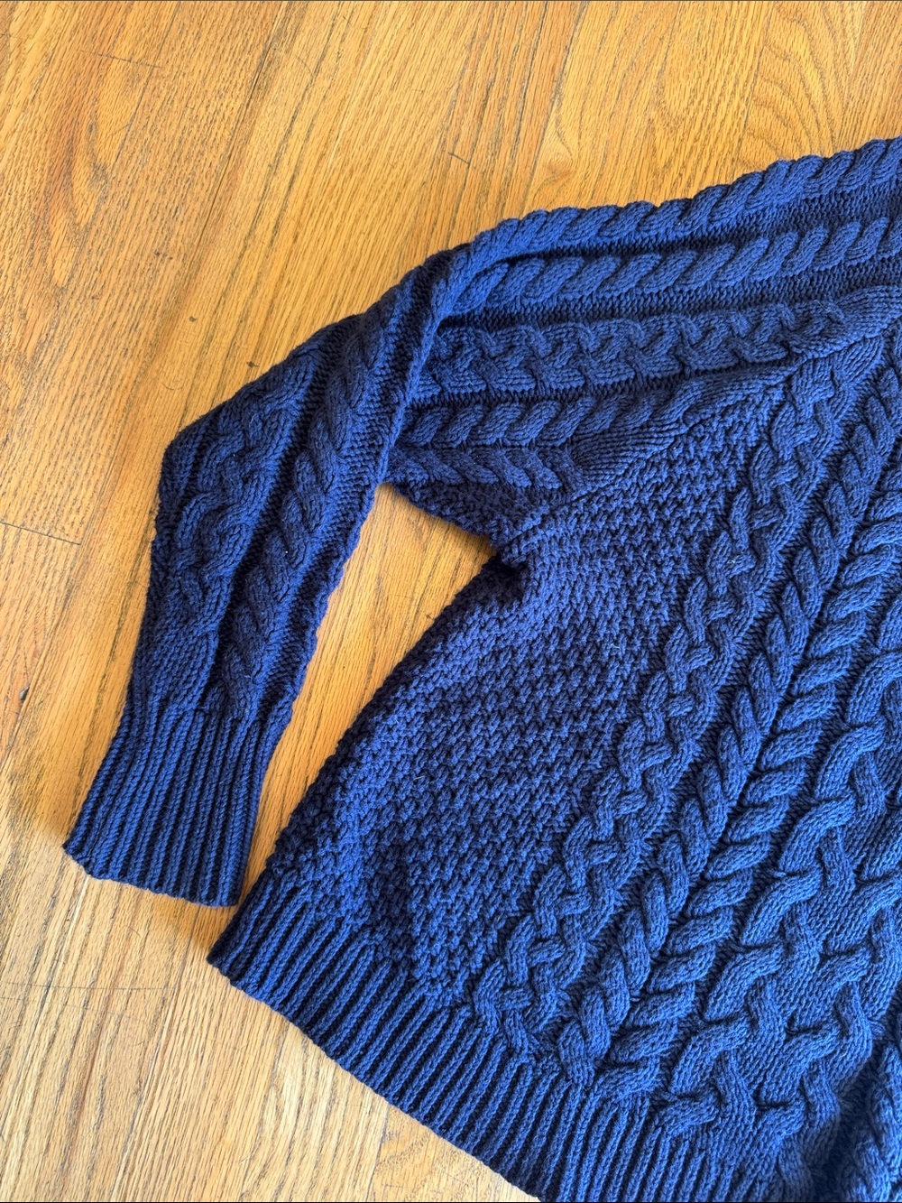 aerie Navy Cable-Textured Crewneck Sweater Small - Picture 4 of 9